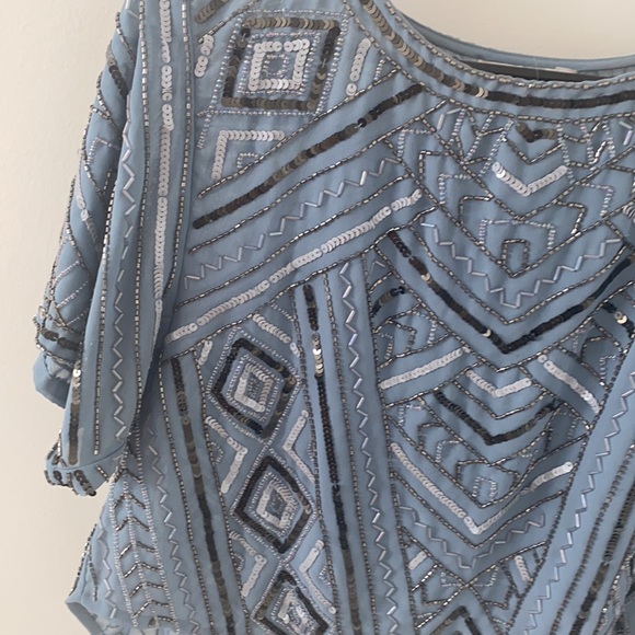 Parker Beaded Chiffon Blouse Frost BlueCocktail Party